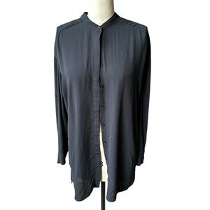 Black semi sheer long sleeve button down